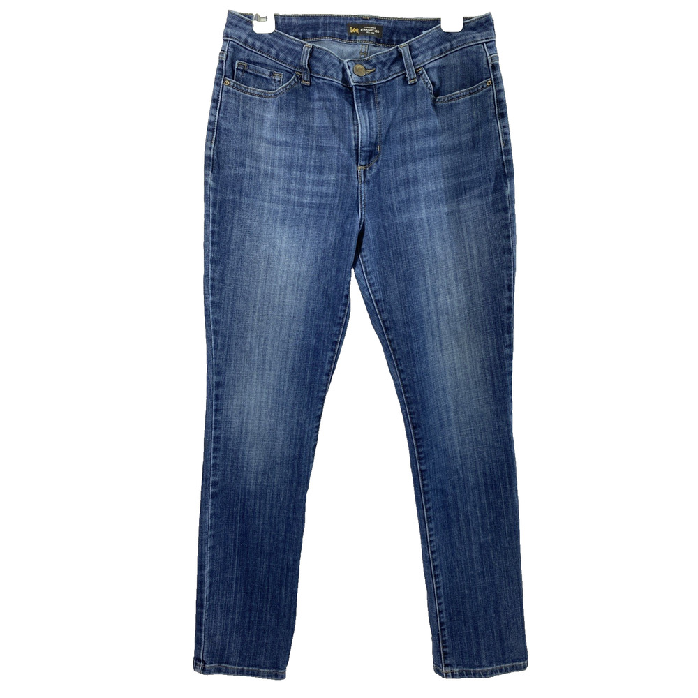 Lee Jeans Womens Size 12‎ Straight Mid Rise Medium Wash Denim Pockets
